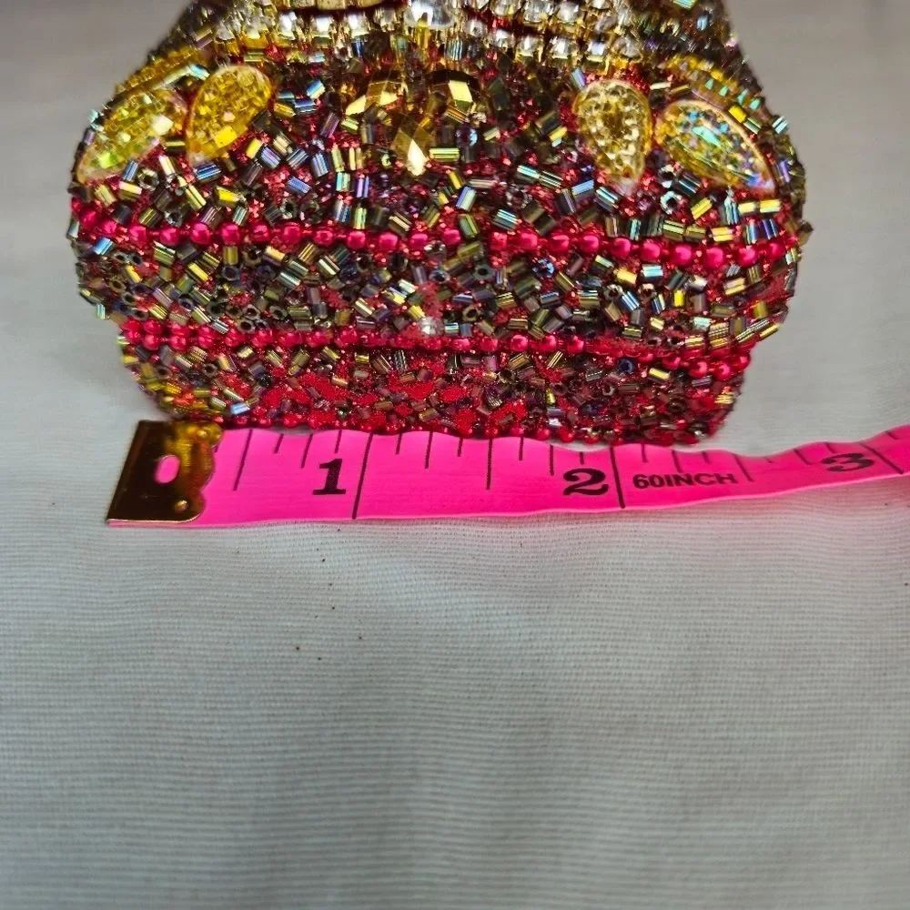 Vintage Artisan Handmade Rhinestone & Bead Trinket Box 80s-90s Made In India EUC